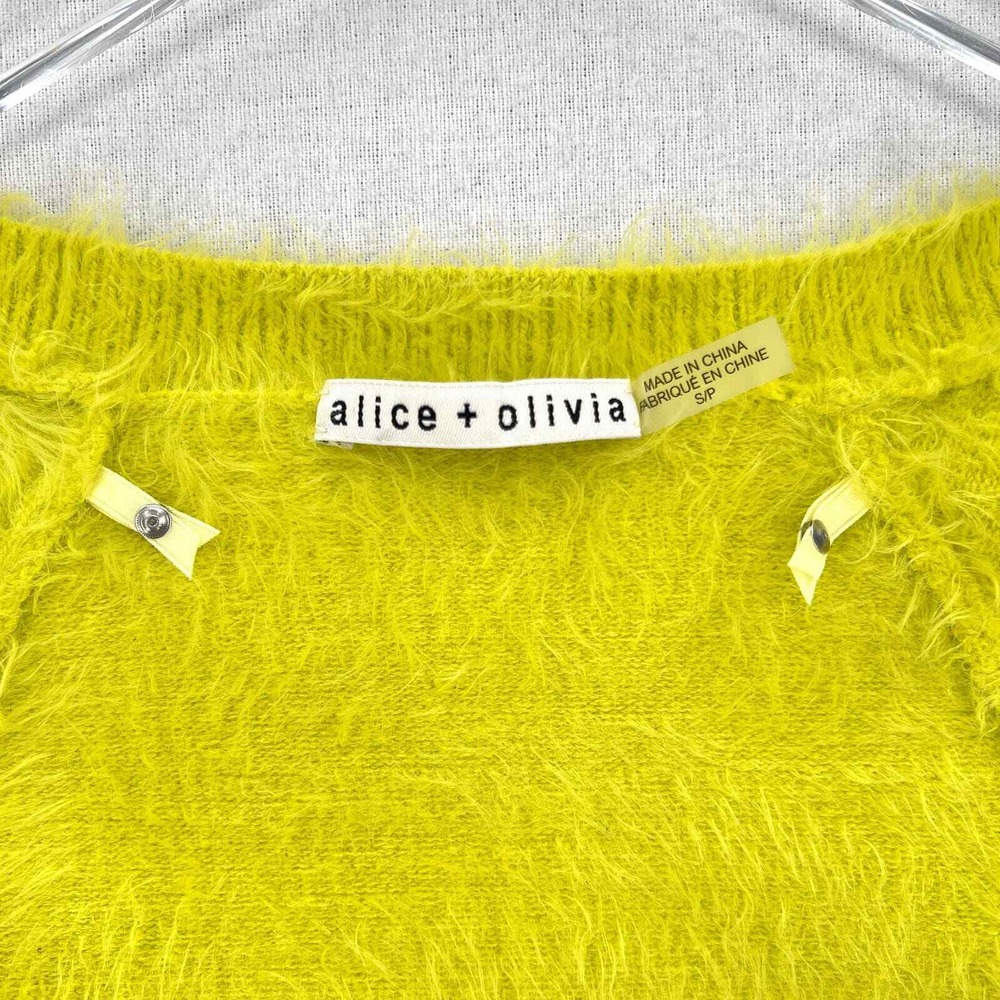 ALICE + OLIVIA Luetta Shrug Only Women Small Neon Lime Fuzzy Cropped Long Sleeve - Picture 8 of 13